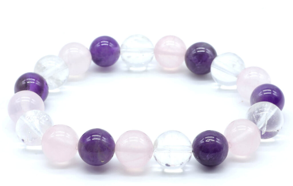 Bracelet Améthyste, Cristal, Quartz Rose perles 10mm