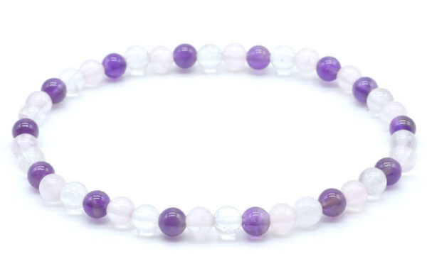 Bracelet Améthyste, Cristal, Quartz Rose perles 4mm
