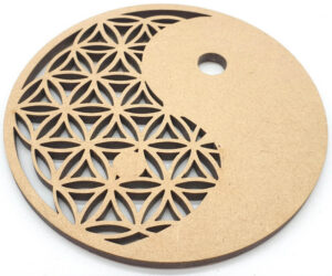 Plaque Bois Fleur de Vie Ying Yang 20cm