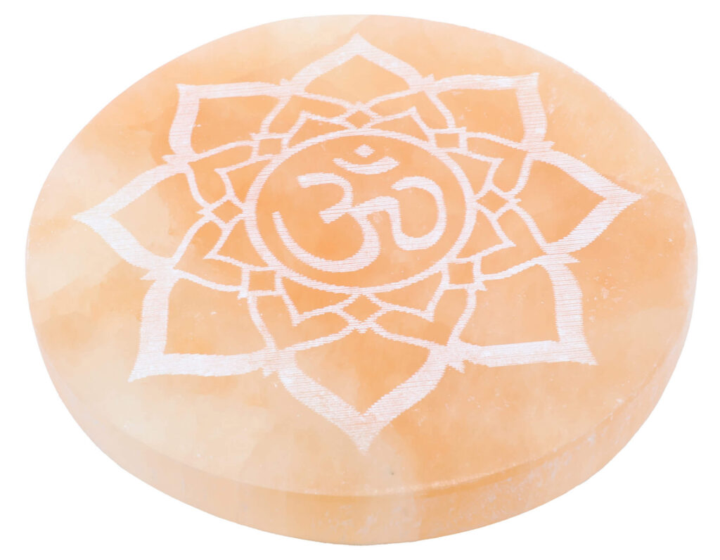 Plaque Selenite Orange OM Hexa 10cm