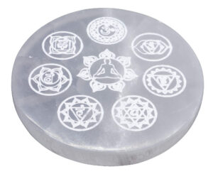 Plaque Selenite Bouddha 7 Chakras 10cm