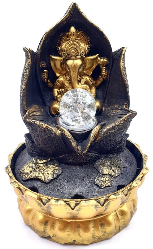 Fontaine Résine Ganesh Lotus Doré 29cm