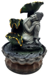 Fontaine Résine Bouddha Couché sur Genou & Cascade 28cm