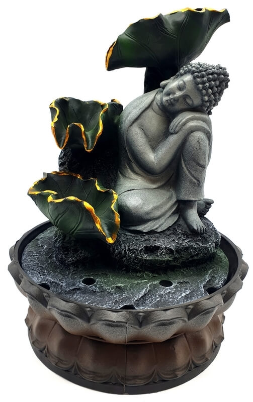 Fontaine Résine Bouddha Couché sur Genou & Cascade 28cm