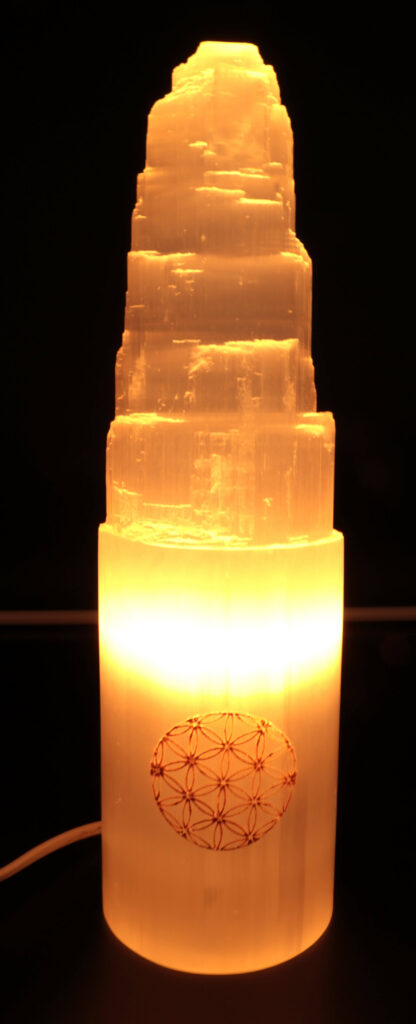 Lampe Sélénite Montagne Gravée 30cm – Fleur de Vie
