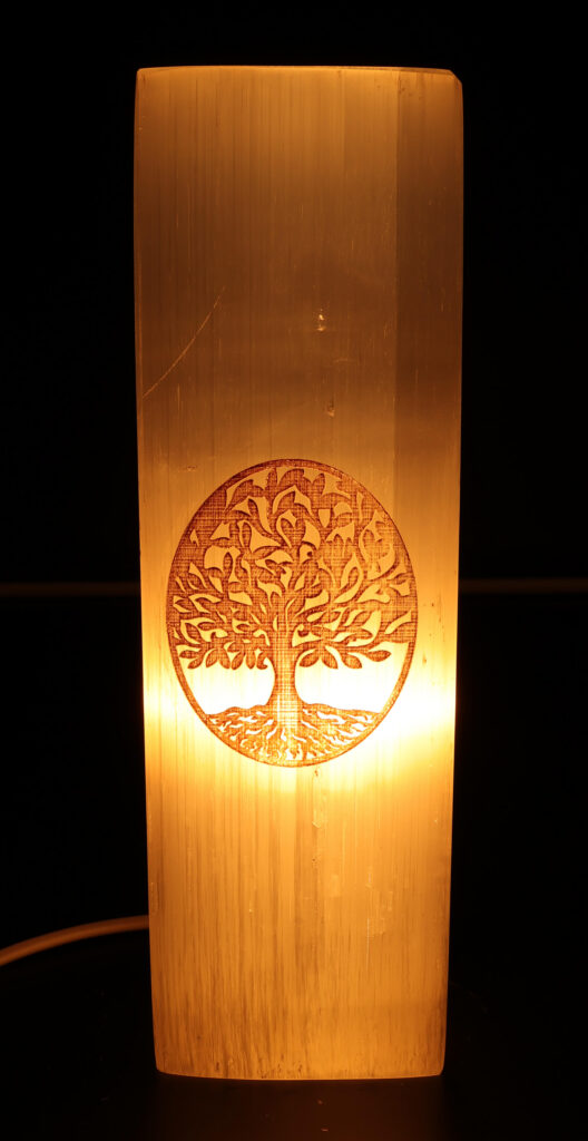 Lampe Sélénite Rectangle Gravée 25cm – Arbre de Vie
