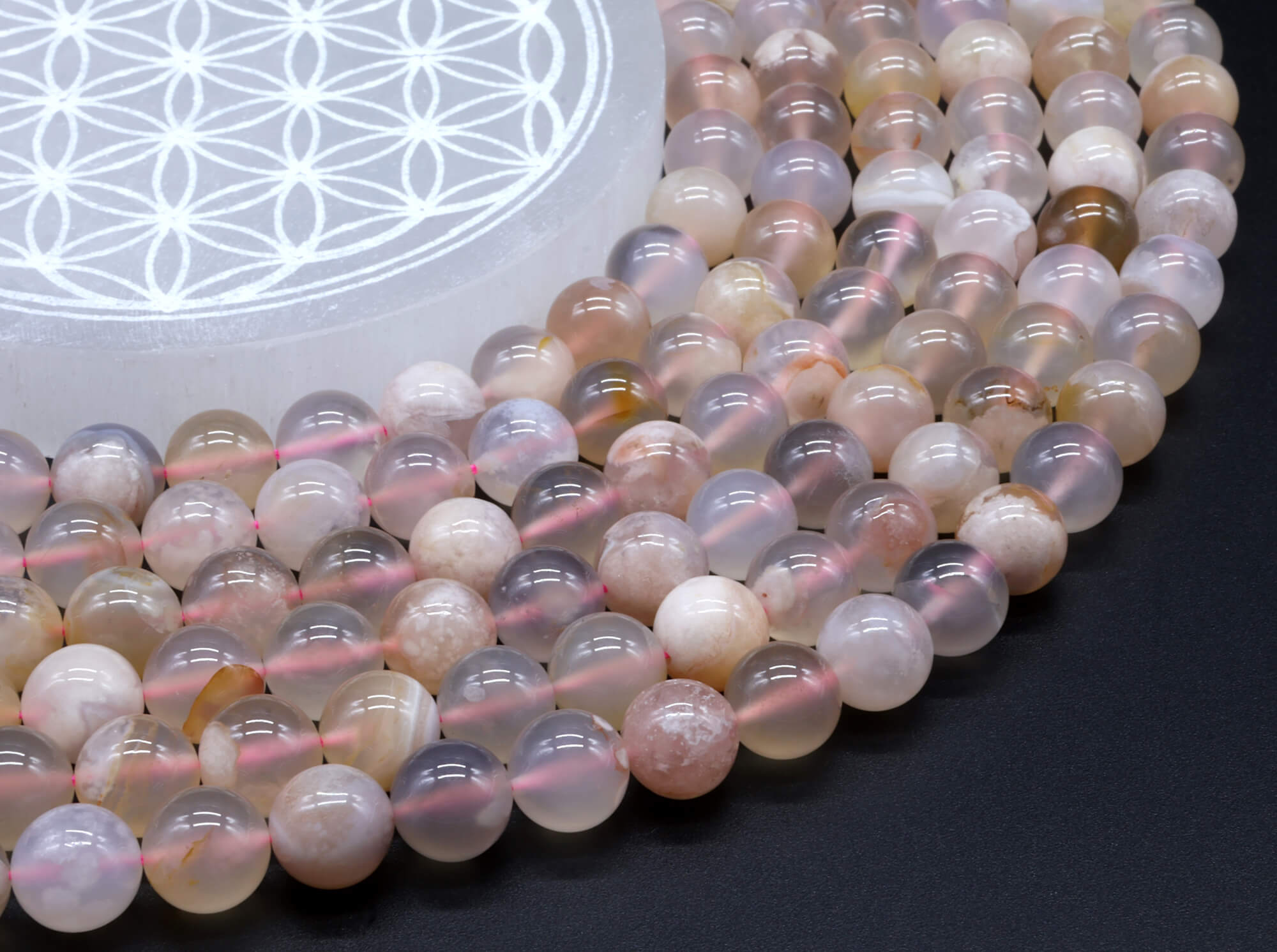 Perles Agate Cerise 10mm sur fil 40cm