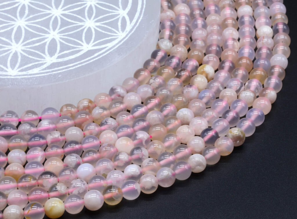 Perles Agate Cerise 6mm sur fil 40cm