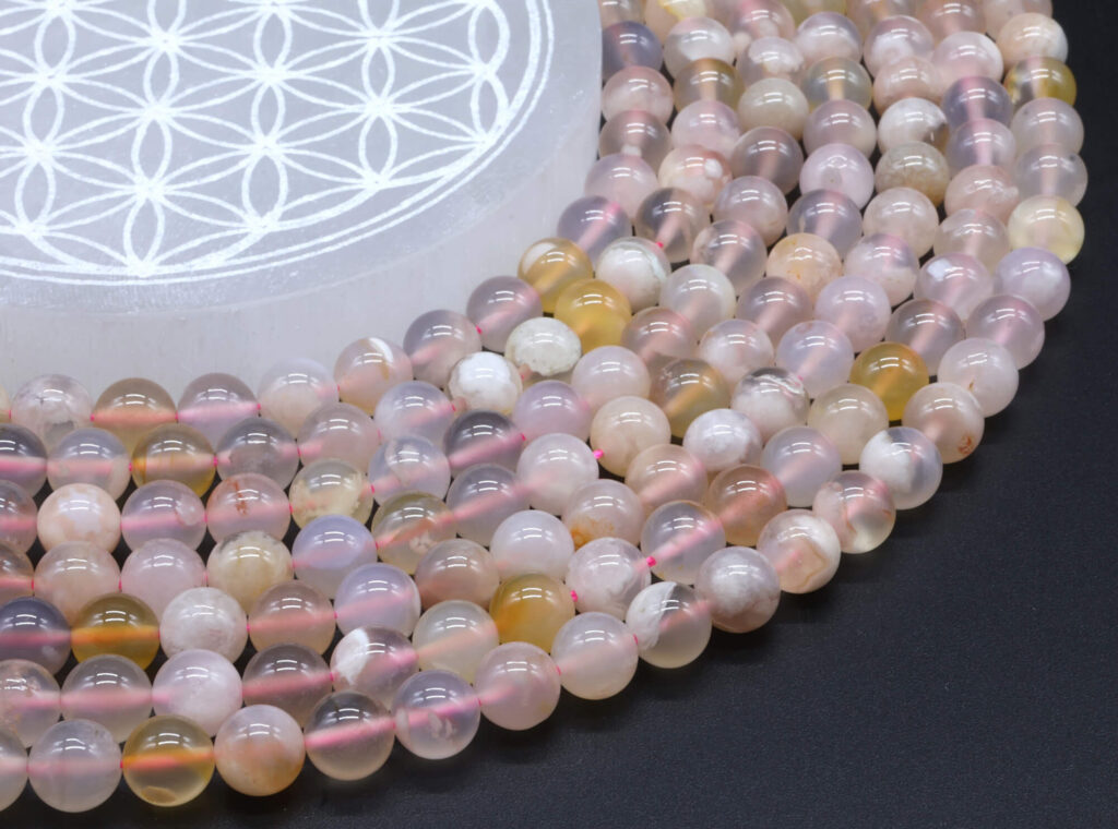 Perles Agate Cerise 8mm sur fil 40cm